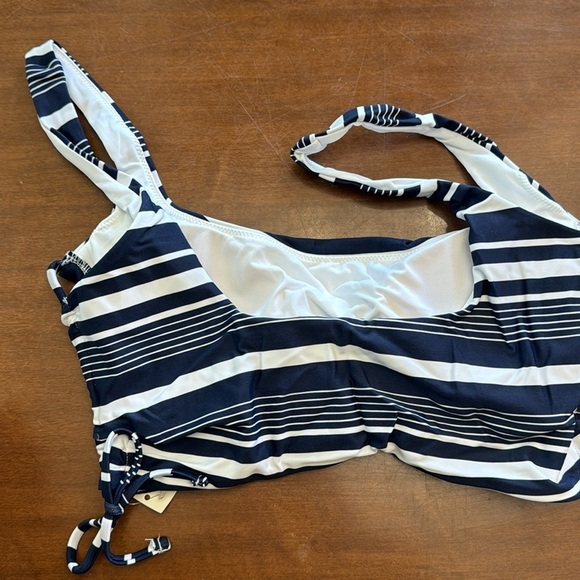 Aerie Blue White Stripe Tie Side Crop Bralette bikini Top Small - Picture 5 of 5